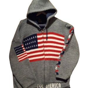 Tejidos Ruminahui men's Grey VINTAGE GOD BLESS AMERICA Zip Up Hoodie Sweater XL
